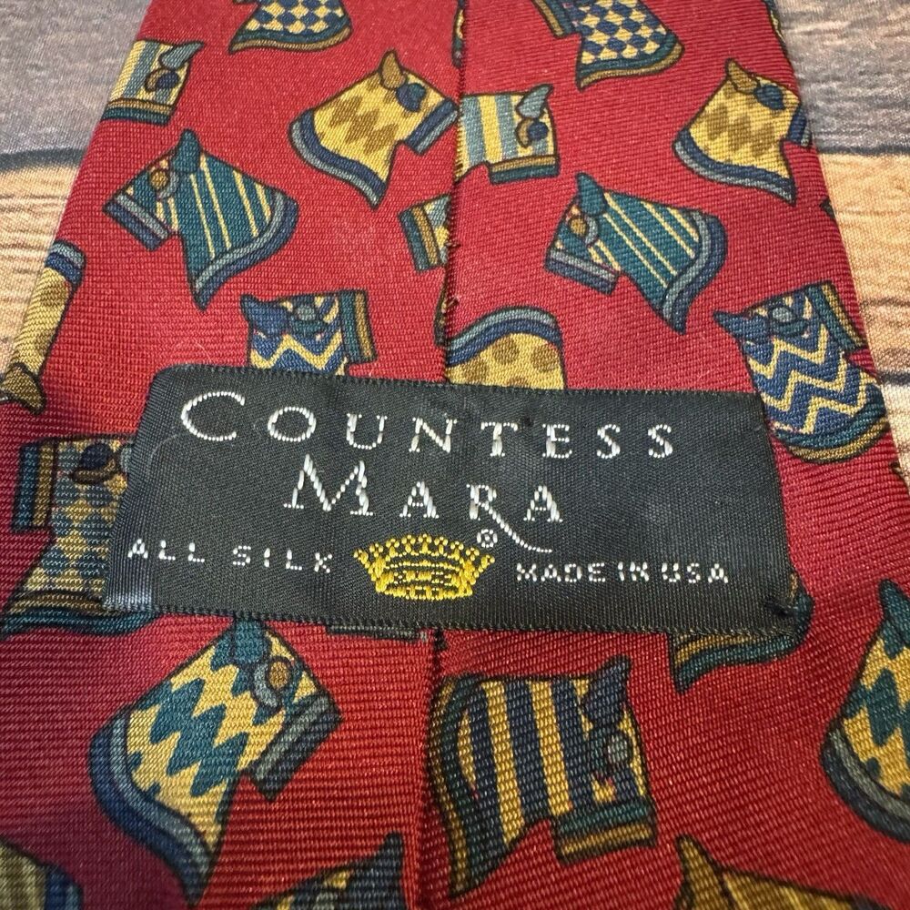 Countess Mara Men's Red Silk Novelty Tie Medieval Horse Pattern Necktie Abstract - Picture 4 of 5